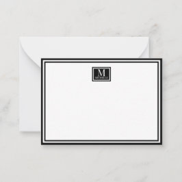 Cartão De Notas Monograma Minimalista de Duas Bordas Nome Preto