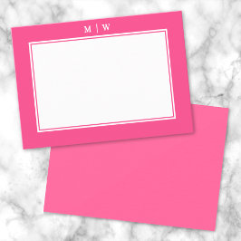 Cartão De Notas Monograma Minimalista de Duas Bordas Rosa Vibrante