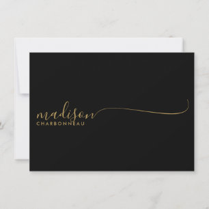 Cartão De Notas Monograma Minimalista Dourado Simples