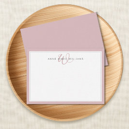Cartão De Notas Monograma Minimalista Dusty Lilac com Duas Bordas