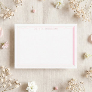 Cartão De Notas Monograma Minimalista Elegante Borda Rosa