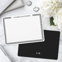 Cartão De Notas Monograma Minimalista Elegante Preto e Branco com 