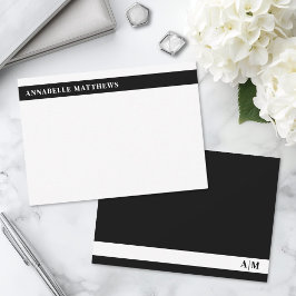 Cartão De Notas Monograma Minimalista Moderno Preto e Branco