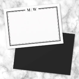 Cartão De Notas Monograma Minimalista Preto Branco com Duas Bordas