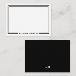 Cartão De Notas Monograma Minimalista Preto Branco com Duas Bordas