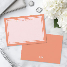 Cartão De Notas Monograma Minimalista Rosa e Laranja