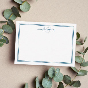 Cartão De Notas Monograma Minimalista Simples Azul-Teal Dois Limit