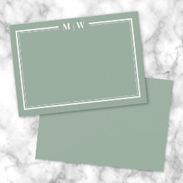 Cartão De Notas Monograma Minimalista Verde com Duas Bordas