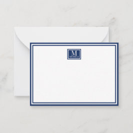 Cartão De Notas Monograma Mínimo de Duas Bordas Nome Azul-Navy