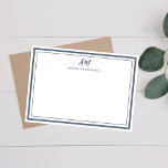 Cartão De Notas Monograma Mínimo Dusty Azul fino e Borda Espessa<br><div class="desc">Cartão de Nota de Fronteira Fino e Espesso,  Monograma Minimalista Azul Dusty,  perfeito para chefes,  consultores,  profissionais ou empresários.</div>