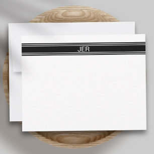 Cartão De Notas Monograma Mínimo Personalizado Preto Branco Listra