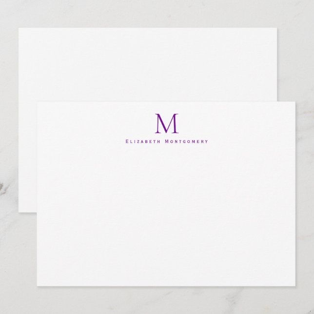 Cartão De Notas Monograma Moderno Correspondência Roxa Violeta (Frente/Verso)