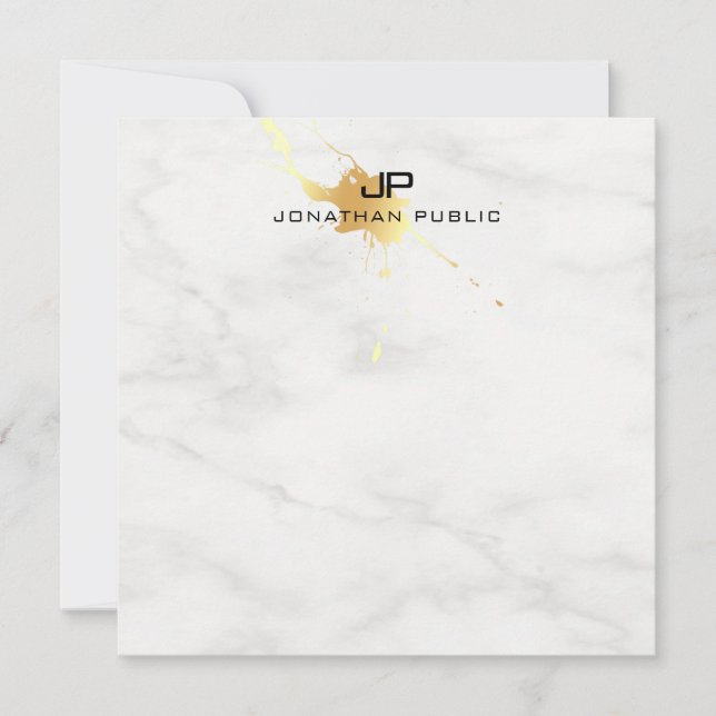 Cartão De Notas Monograma Moderno de Dourado Lash Elegante Branco (Frente)