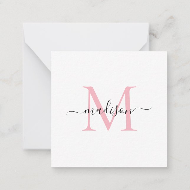 Cartão De Notas Monograma Moderno Elegante - Script Blush Pink (Verso)