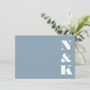 Cartão De Notas Monograma Moderno Minimalista Dusty Casamento Azul