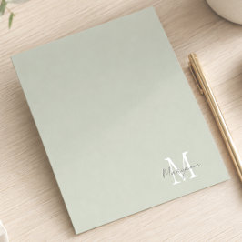 Cartão De Notas Monograma Moderno Nome Verde Salvia