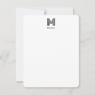 Cartão De Notas Monograma Moderno Simples Preto e Branco