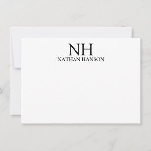 Cartão De Notas Monograma Moderno Simples Preto e Branco