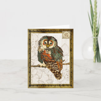 Cartão De Notas Monograma Notecard do vintage da coruja da cerceta