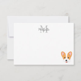 Cartão De Notas Monograma Personalizado Cartoon Corgi