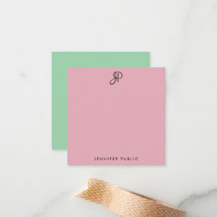 Cartão De Notas Monograma Personalizado Cor-De-Rosa E Verde