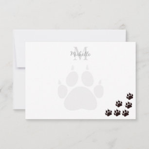 Cartão De Notas Monograma Personalizado de Pegadas de Pata de Gato