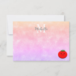 Cartão De Notas Monograma Personalizado de Tomate Fofo em Aquarela