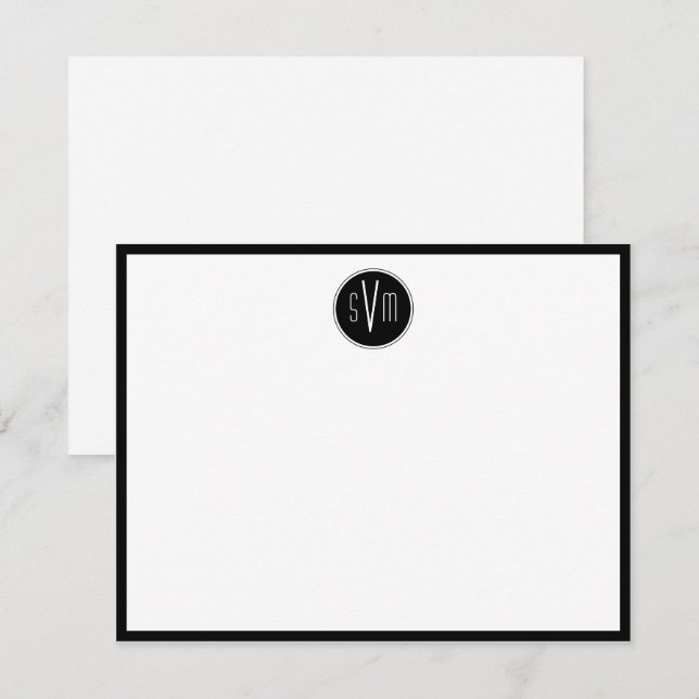 Cartão De Notas Monograma personalizado do círculo (Frente/Verso)
