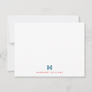 Cartão De Notas Monograma Personalizado Moderno Arte Deco Azul Ver