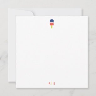 Cartão De Notas Monograma Personalizado Moderno Azul-Coral