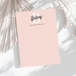 Cartão De Notas Monograma Personalizado Moderno e Nome Rosa Pastel