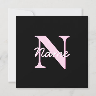 Cartão De Notas Monograma Personalizável Fofo Rosa Claro e Preto