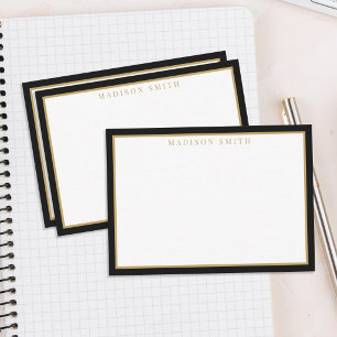 Cartão De Notas Monograma Preto e Dourado Minimalista