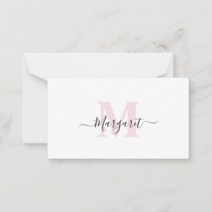 Cartão De Notas Monograma Rosa Cinza Elegante
