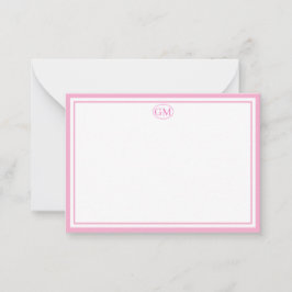 Cartão De Notas Monograma Rosa Minimalista Elegante com Duas Borda