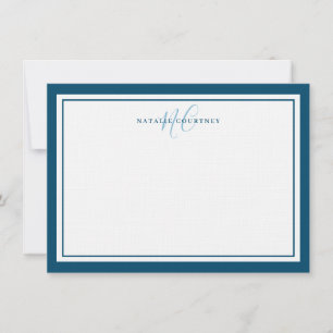 Cartão De Notas Monograma Script 2 Borda Simples Teal Elegante