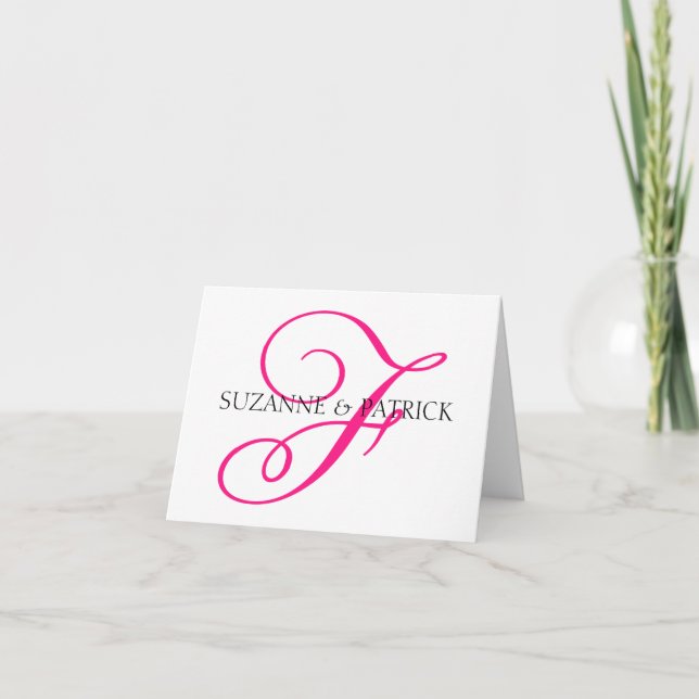 Cartão de Notas Monograma Script F (Rosa Vibrante  (Frente)