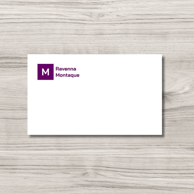 Cartão De Notas Monograma Simples Ameixa Roxo Personalizado Script (Criador carregado)