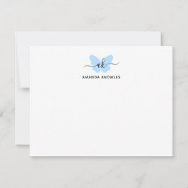Cartão De Notas Monograma Simples Borboleta Azul Menina Minimalist