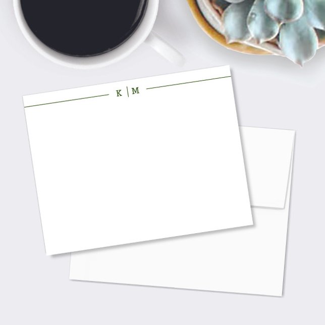 Cartão De Notas Monograma Simples com Linhas Verde Florestais Pers (Criador carregado)