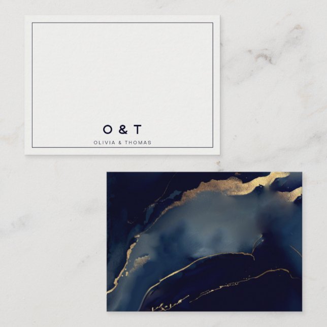 Cartão De Notas Monograma Simples de Marinho Náutico Casal Azul Mo (Frente/Verso)