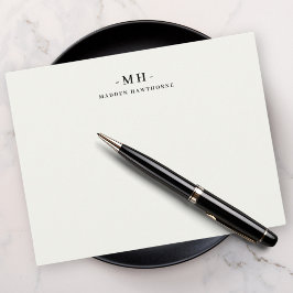 Cartão De Notas Monograma Simples e Elegante Mínimo de Ivory White