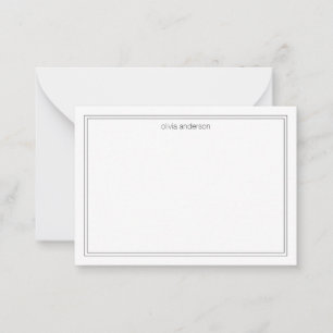 Cartão De Notas Monograma Simples Moderno Minimalista de Borda Neg