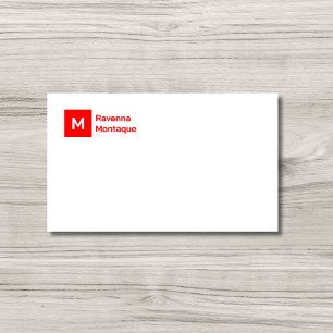 Cartão De Notas Monograma Simples Neon Vermelho Rótulo Personaliza