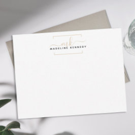 Cartão De Notas Monograma Simples Preto e Praça Dourada