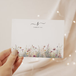 Cartão De Notas Monograma Simples Quadrado Cor-de-Rosa Esbranquiça