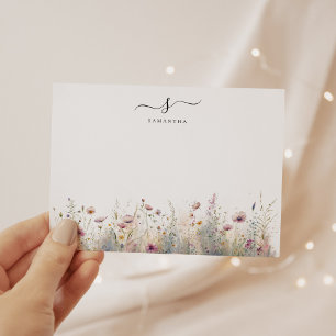 Cartão De Notas Monograma Simples Quadrado Cor-de-Rosa Esbranquiça