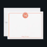 Cartão De Notas Monograma - Trendy Script Girly<br><div class="desc">Este design bonitinho apresenta uma simples borda com um círculo no topo contendo uma inicial de monograma e um espaço para um nome/texto no fundo. Clique no botão personalizar se quiser ajustar os elementos de design e/ou modificar o texto! Variações deste design, cores adicionais, além de coordenar produtos estão disponíveis...</div>