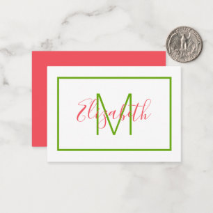 Cartão De Notas Monograma verde e rosa pré-disquete