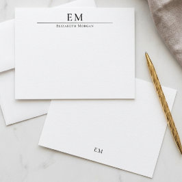 Cartão De Notas Monogramado Minimalista Elegante Simples Preto Bra